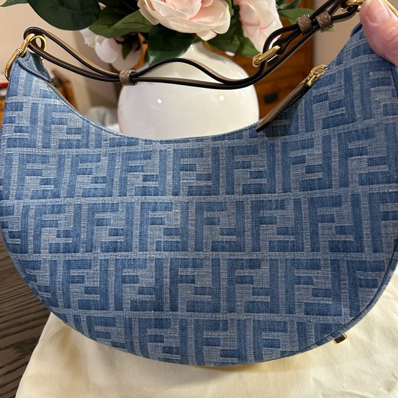 Fendi Light Blue Denim Fabric Fendigraphy Small Bag - Picture 2 of 11